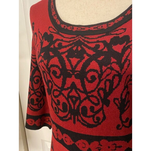 NEW TAYLOR Fit n Flare Sweater Dress Lg Burgundy Red Black Floral Celtic Gothic - Picture 3 of 11
